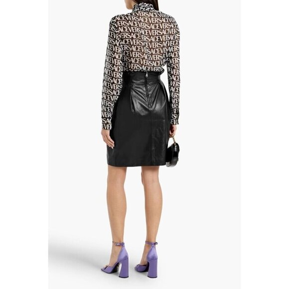 Versace Wrap-effect Pleated Leather Mini Skirt Black IT 42 US 6 NWT US$2,495 - Picture 2 of 16